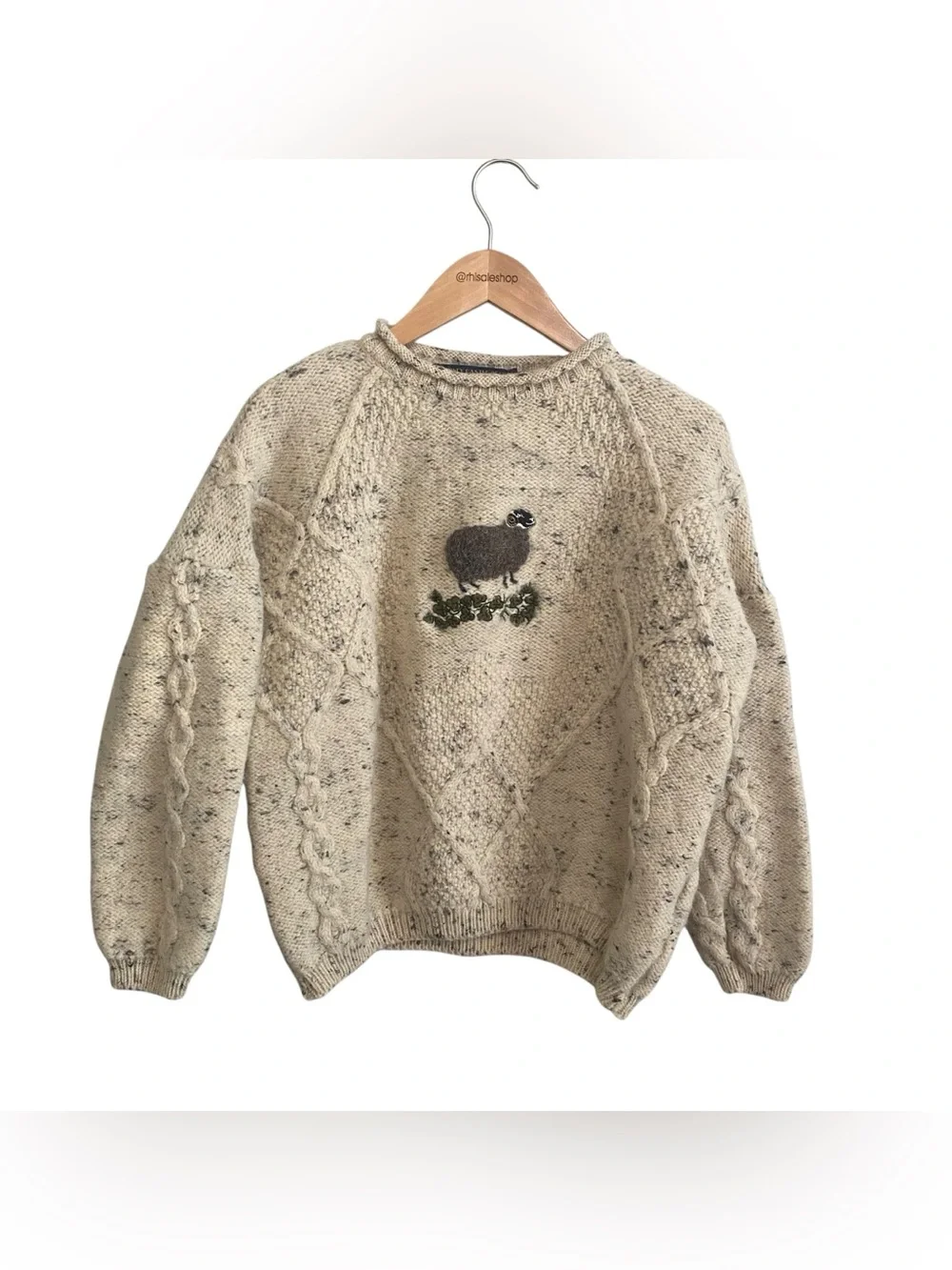 Blarney Castle Designs Made in Ireland Chunky 100% Wool Sheep Graphic Sweater S